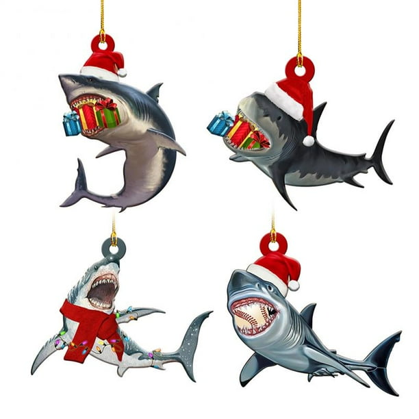 Christmas Shark Acrylic Pendants Xmas Tree Ornaments Home Hanging Decor Christmas Tree Decorations For Navidad 2022 New Year3United Kingdom He Qiyong unisex