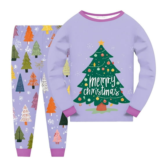 NIEWTR Boys Girls Christmas Pajamas Toddler Kids Pjs Girls Boys Santa Claus Pajamas Cotton Winter Sleepwear Children Clothes (7-8 Years,Light Purple)