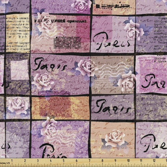 Ambesonne Pink Fabric by the Yard Upholstery, Vintage Letters Watercolor, 1 Yard, Pale Pink Black