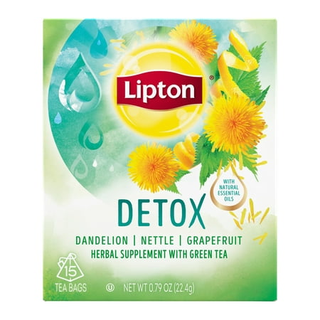 (2 pack) Lipton Herbal Supplement with Green Tea Detox, Tea Bags, 15 (Best Herbal Tea For Detox And Weight Loss)