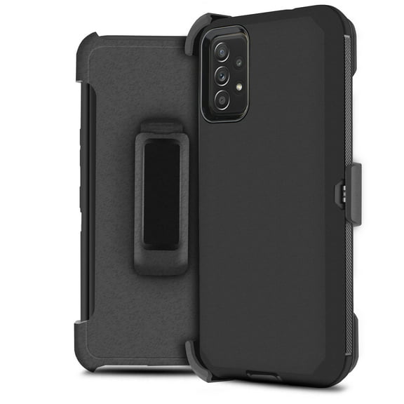 For Samsung Galaxy A53 5G Phone Case 4-Layer Full Body Protective Heavy Duty Case Drop Resistant Shockproof with Built In Screen Protector - Plain Black