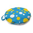 thumbnail image 1 of Retro Round Floor Cushion with Handle, Classic Print of Polka Dots in Various Sizes Energetic Summer Vibes, Decorative Pillow for Living Room & Dorms, 18" Round, Mustard White, by Ambesonne, 1 of 4