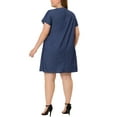 thumbnail image 3 of Agnes Orinda Women's Plus Size V Neck A Line Short Sleeve Chambray Midi Dress, 3 of 5