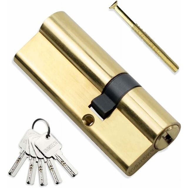 Cilindro de latón europeo de 1 pieza de 30/50 mm, cerradura de cilindro de llave/llave de 80 mm con 5 llaves horizontales de latón, antiganzamiento, antitaladro, antigolpes, antigolpes, acabado de la