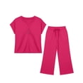 thumbnail image 5 of Girls Tracksuit Full Set 2 Piece - Kids Shorts Sleeve Loose T Shirts And rousers with Pockets Sets, Casual Solid Color Co Ord Outfit, Summer Tees Y2K Streetwear, School Clothes Hot Pink 7-8 Years, 5 of 7