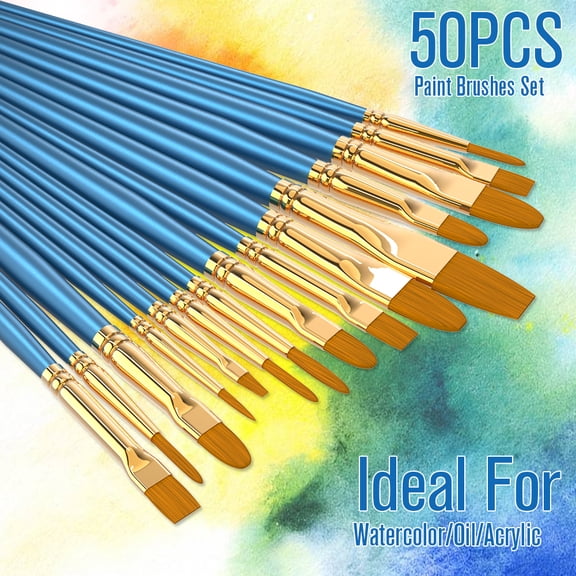 Willstar 50 pcs Nylon Hair Paint Brushes,Acrylic Paint Brush Set for All Purpose Oil Watercolor Face Body Rock Painting Artist,Small Paint Brush Kits for Kids Adult Drawing
