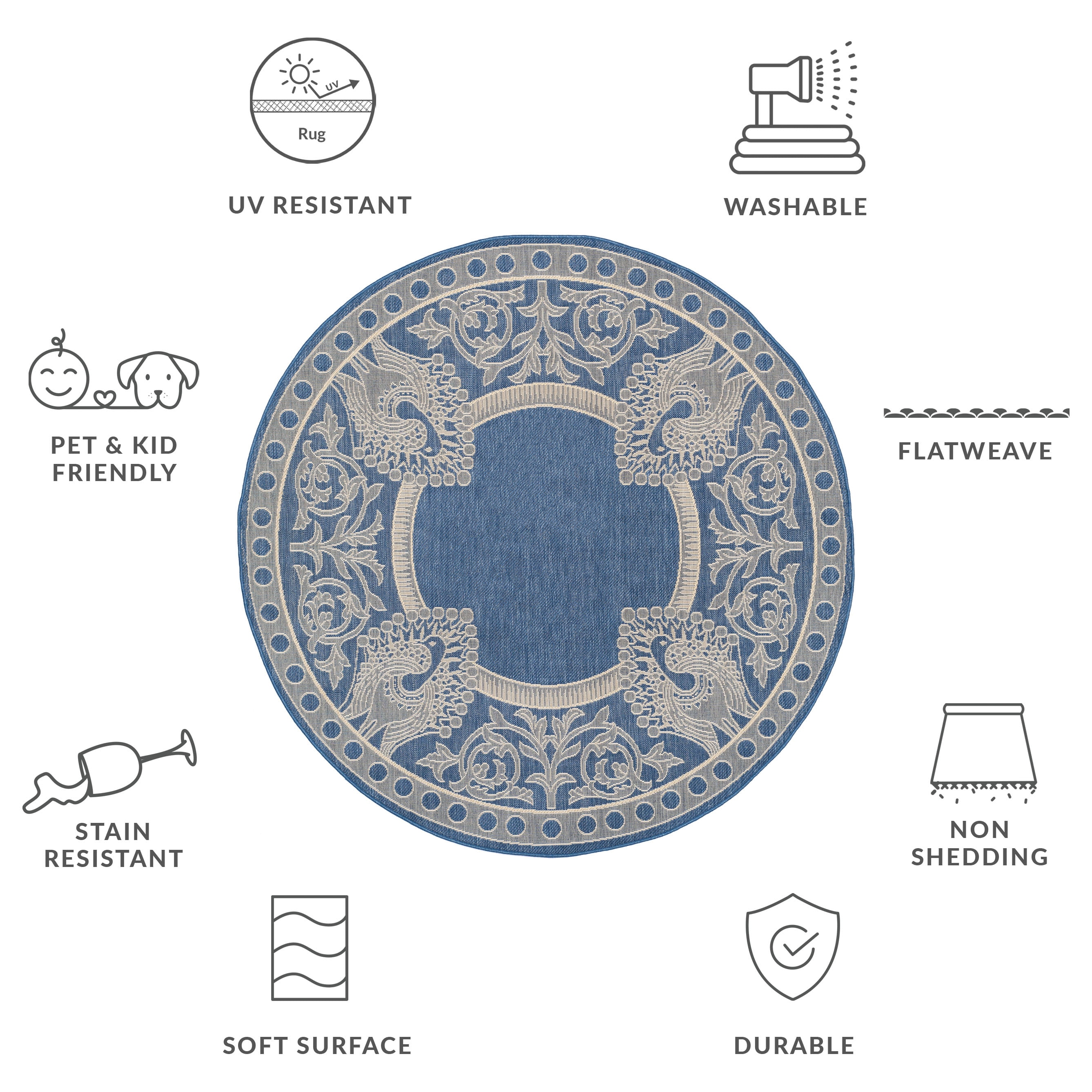 Safavieh Courtyard Cooper Botanical Indoor/Outdoor Area Rug, Blue/Natural, 6'7" x 6'7" Round