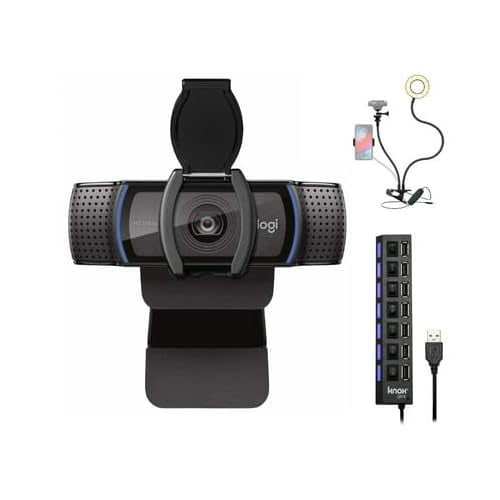 Cámara web Logitech C920S Pro HD 1080p con anillo de luz y hub USB