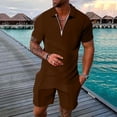 thumbnail image 2 of RUTAYY Men's Outfits 2 Piece Solid Color Short Sleeve Turndown Collar Zipper Shirt and Shorts Zipper Vacation Travel Clothing Sets, 2 of 4