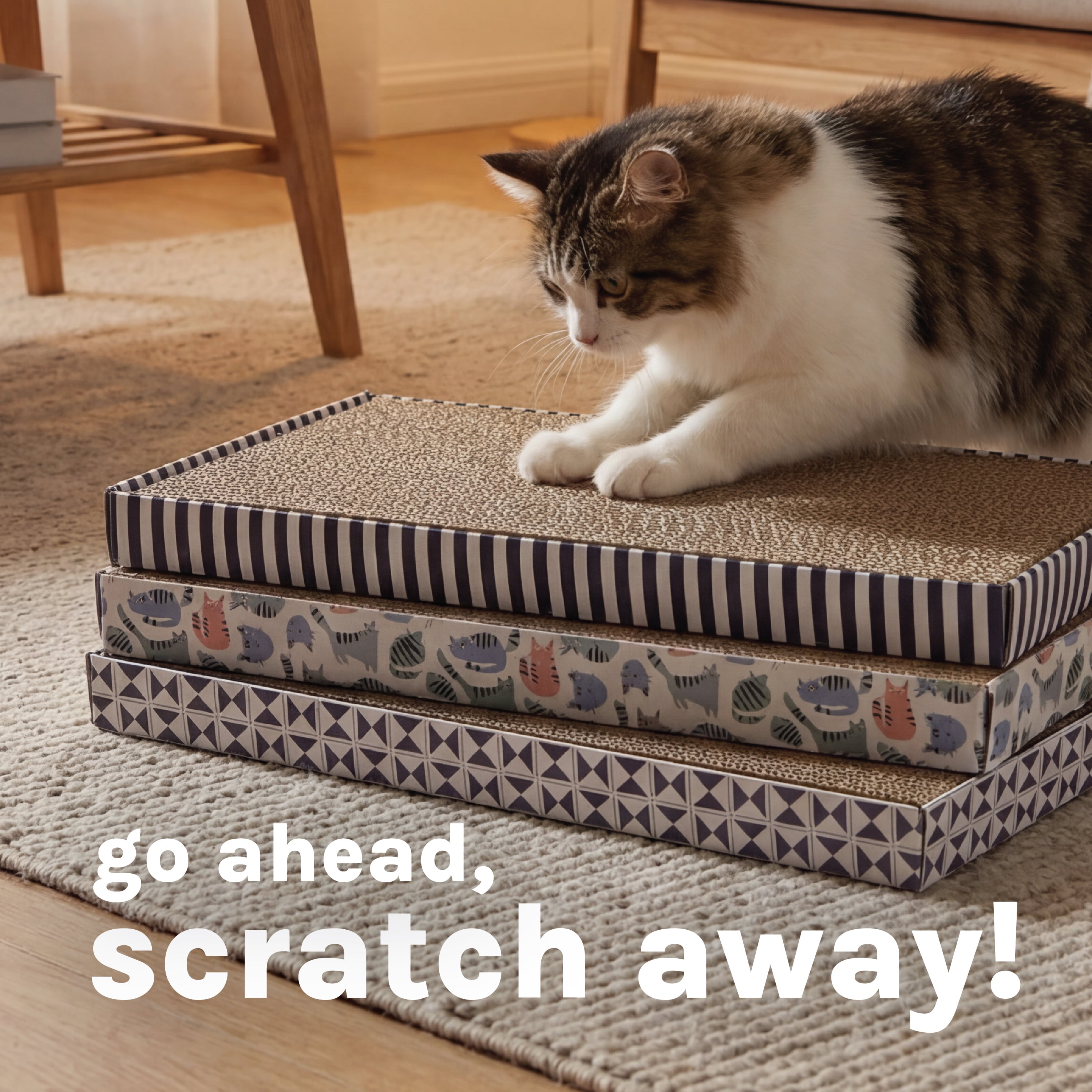 Kitty City Durable Mixed Cat Print Corrugated Cardboard Cat Scratching Pads, 3 Pack