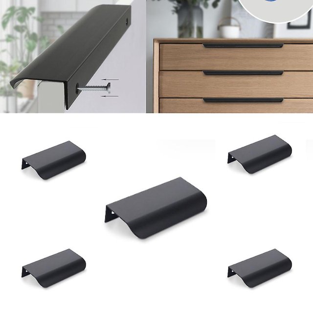 Juego de 5 tiradores invisibles negros para muebles de cocina, distancia entre centros de 64 mm, tiradores de cocina negros mate de aleación de aluminio