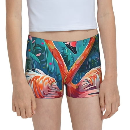 Pofeuu Romantic Flamingo Pair Print Soft Cotton Girls Boyshort panties Toddler Underwear-Medium