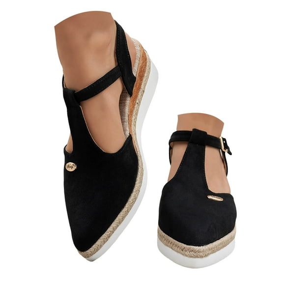 IUJSOY Espadrilles for Women Suede Pointed Closed Toe Wedge Sandals T-Strap Slingback Heels