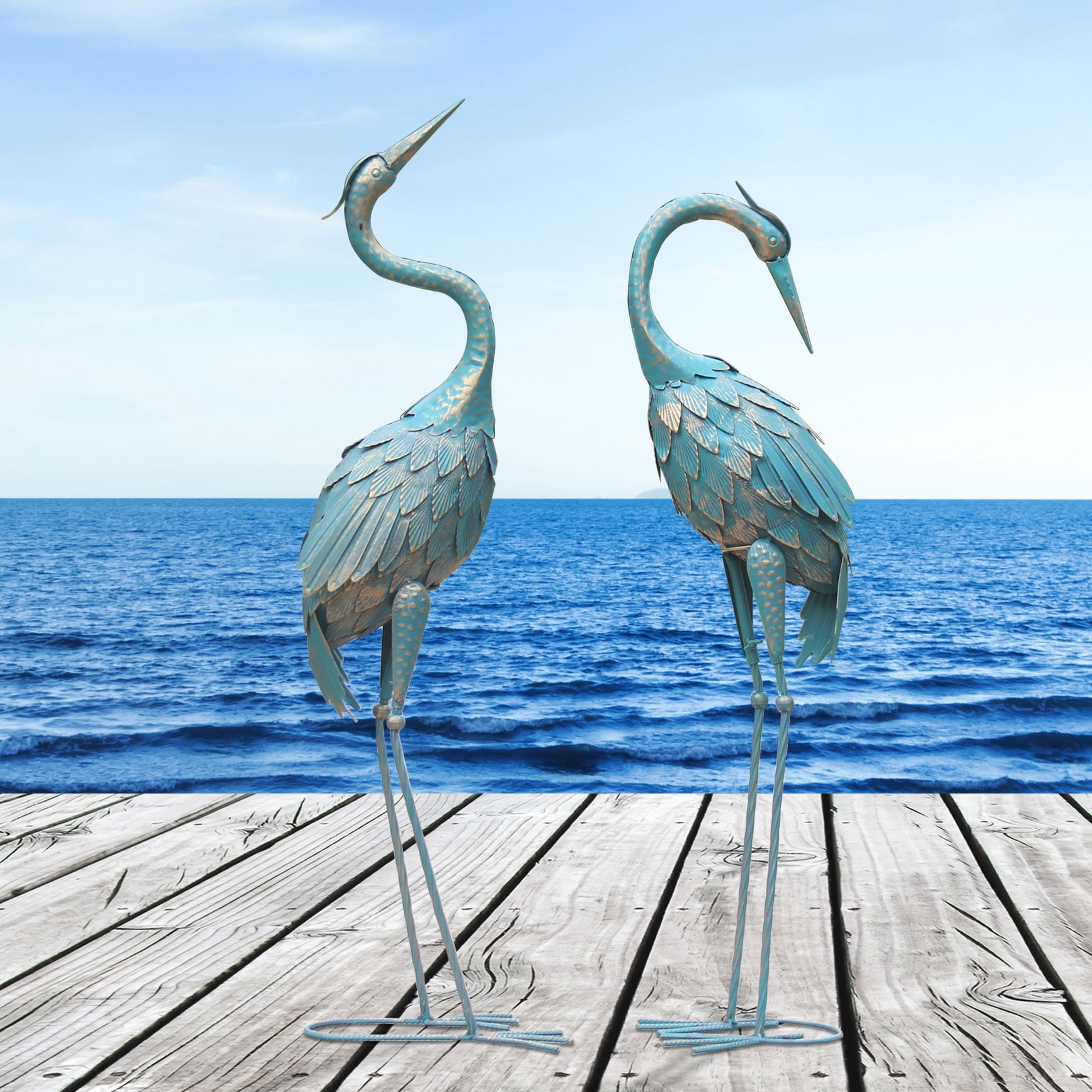 35-40 Inch Standing Garden Crane Statues for Outdoor Set of 2 Metal Birds Garden Sculptures Yard Art for Home Backyard Patio Lawn Decoration