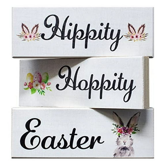 Jennygems Rustic Easter Bunny Blocks - Seasonal Indoor Farmhouse Decorations for Tray, Wreath, Tabletop Decor