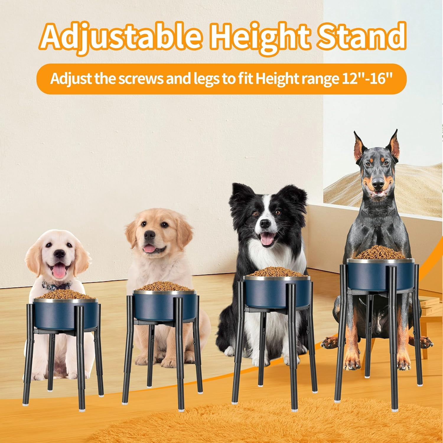 Dog Bowl Stand,Adjustable Tall Dog Food and Water Bowl Stand 8-12" Width 4 Heights,Durable Metal Elevated Dogs Bowl Holder for Medium and Large Dogs (Does not include the bowl)
