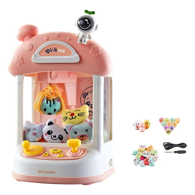Máquina de garra pequeña para niños de 3, 4, 5, 6, 7 y 8 años, dos modos de fuente de alimentación, dispensador de de dulces, juguete , rosa 20 muñecas