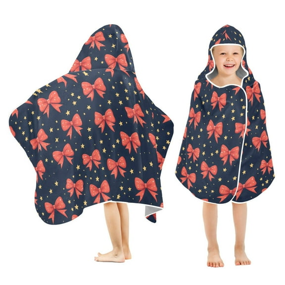 joogoo Red Bow Pattern Kids Hooded Beach Towel Baby Bath Towel 23.5"x50"