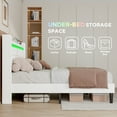 thumbnail image 6 of VanAcc King Size Bed Frame with RGBW LED Light & Charging Station, 50" High Linen Upholstered Platform Bed with 2-Tier Storage Headboard, White, 6 of 7