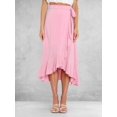 thumbnail image 4 of Womens One-Piece Wrap Tie Waist Solid Color Irregular Hem Chiffon Midi Skirt Elegant Flowy Pink M, 4 of 9