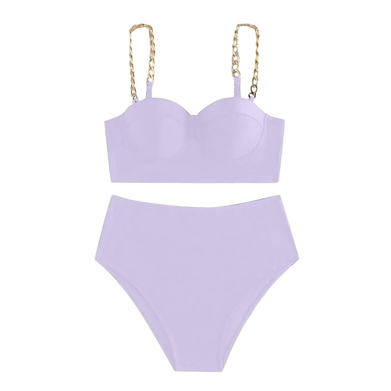 Gubotare Bikinis High Waisted Women Brazilian Bikini 2 Piece Spaghetti  Strap Top Thong Swimsuit Bathing Suit,Purple S