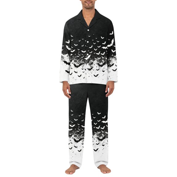 Dwelliawo Halloween Big Head for Mens Pajamas Set, Soft Long Sleeve Pajamas for Lightweight Button Black L