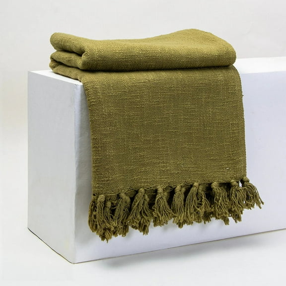 Olive Green Solid Cotton Blanket, Handloom Reversible Bedspread Blanket, Pure Organic Sofa Couch Throw, Farmhouse Decor Throw