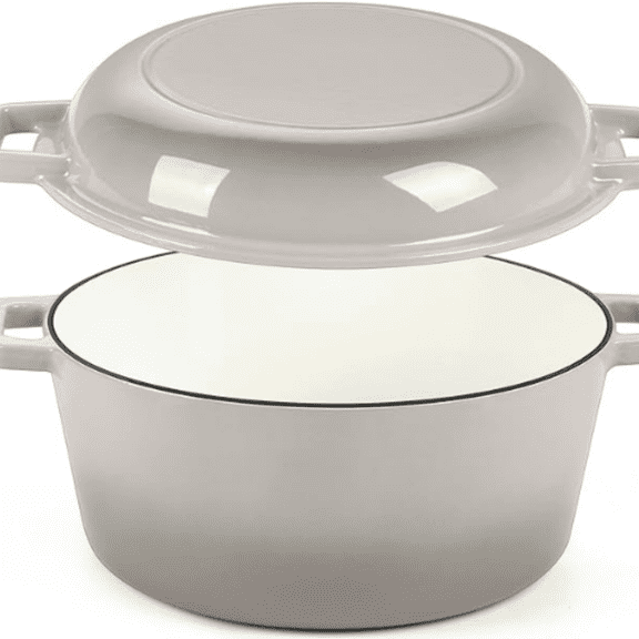 5Qt Dutch Oven Pot for Bread Baking (Khaki), 2 In 1 Round Cast Iron Dutch Oven with Lid Set, Skillet & Pot for Roasting Braising Stewing Frying Simmering, Multi Stoves & Oven Safe