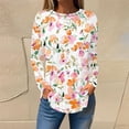thumbnail image 2 of TFEOQRY Women's Floral Print Crew Neck Top Long Sleeve Pullover Casual Loose Fall Fashion Shirt Beige, 2 of 5