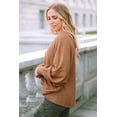 thumbnail image 4 of a.Jesdani Stylish Brown Waffle Knit Top - V-Neck & Drawstring, Dolman Sleeves, 4 of 8