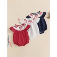 thumbnail image 3 of 4th Of July Baby Girl Outfit Newborn Smocked Bubble Romper Infant USA Flag Bodysuit Top Summer Patriotic Clothes, 3 of 9