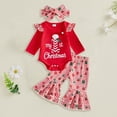 thumbnail image 2 of Faraee Newborn Baby Girl My 1st Christmas Outfit Ruffle Long Sleeve Romper Plaid Print Flare Pants Headband 3Pcs Xmas Clothes Set 0 3 6 9 12 18 Months,Red, 2 of 4
