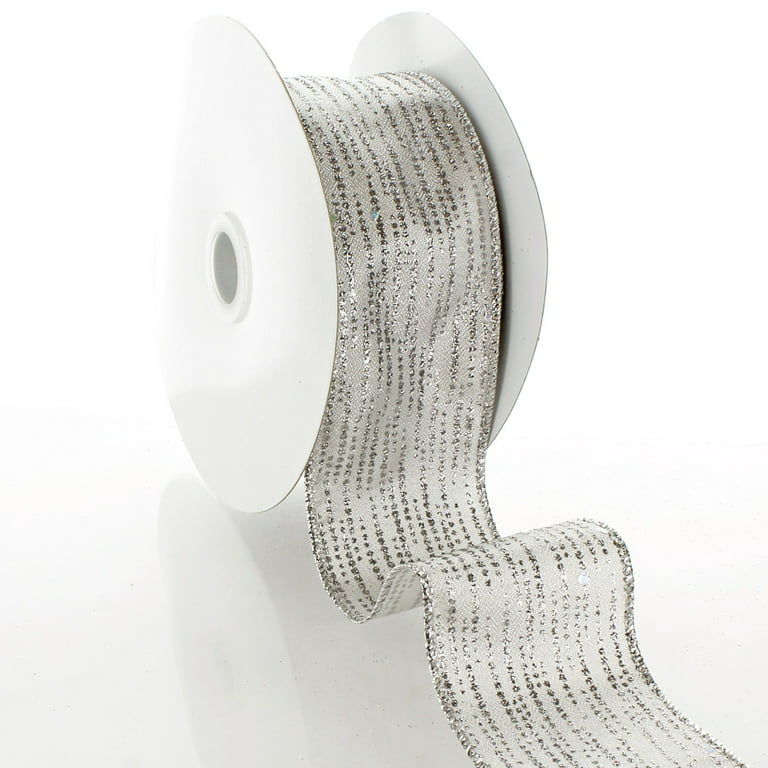 Ribbon Traditions 2 1/2 Wired Ribbon White Glitter Wave - 25 Yards