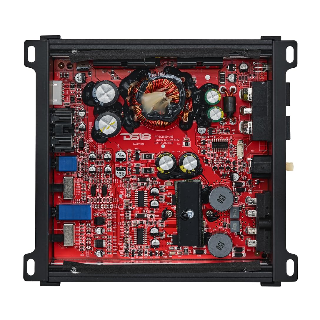 DS18 CANDY-X2B Full-Range Class D 2-Channel Car Amplifier 800 Watts, Built in Crossover, Bass Boost, Small and Compact Amp