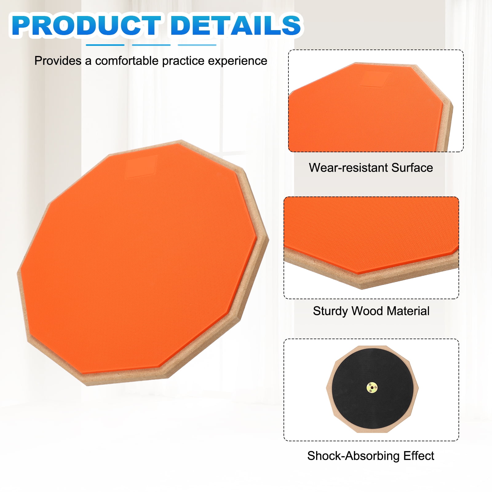 Uxcell Practice Drum Pad Set, 12 Inch Double Sided Silent Snare Drum Pad Kit Include 5A Drumsticks Carrying Bag for Drummers, Beginners Quiet Training (Orange)