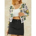 thumbnail image 5 of Caitzr Women Knit Cardigan, Square Print Long Sleeve V-Neck Button Knitwear, 5 of 9