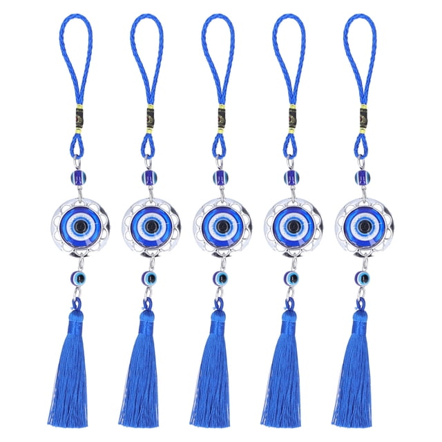 5 colgantes de mal de ojo con borlas azules esmaltadas de colores, diseño exquisito, decoración de buena suerte para habitación y coche.