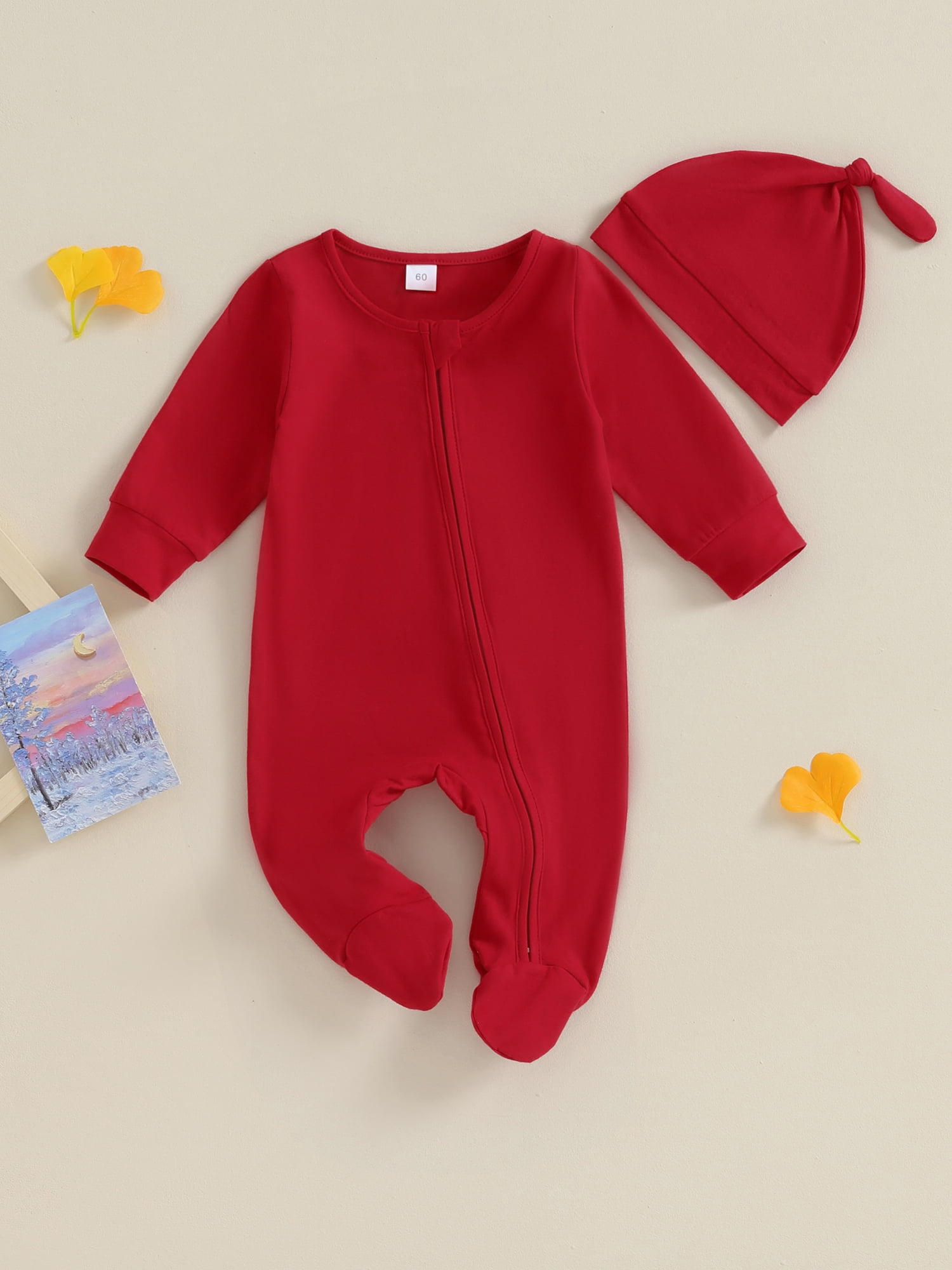 GXFC Preemie Boys Girls Fall Clothes 3M 6M Newborn Boys Long Sleeve Zipper One Piece Jumpsuits Bodysuit with Hat Outfits Autumn Clothing for Infant Boys