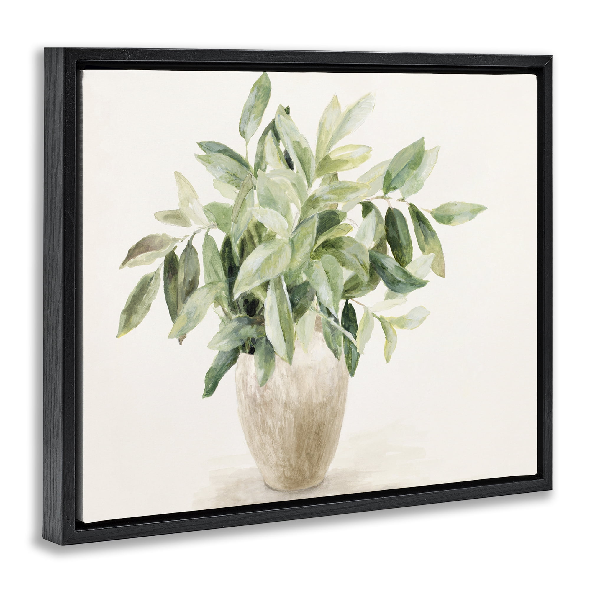 Stupell Industries Neutral Potted Plant Botanical & Floral Painting Black Floater Framed Art Print Wall Art, 31 x 25