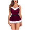 thumbnail image 3 of HAXMNOU Women Ladie Lingerie Christmas Red Santa Fancy Dress Underwear Christmas Jumpsuits Pajamas Lingerie Wine L, 3 of 7
