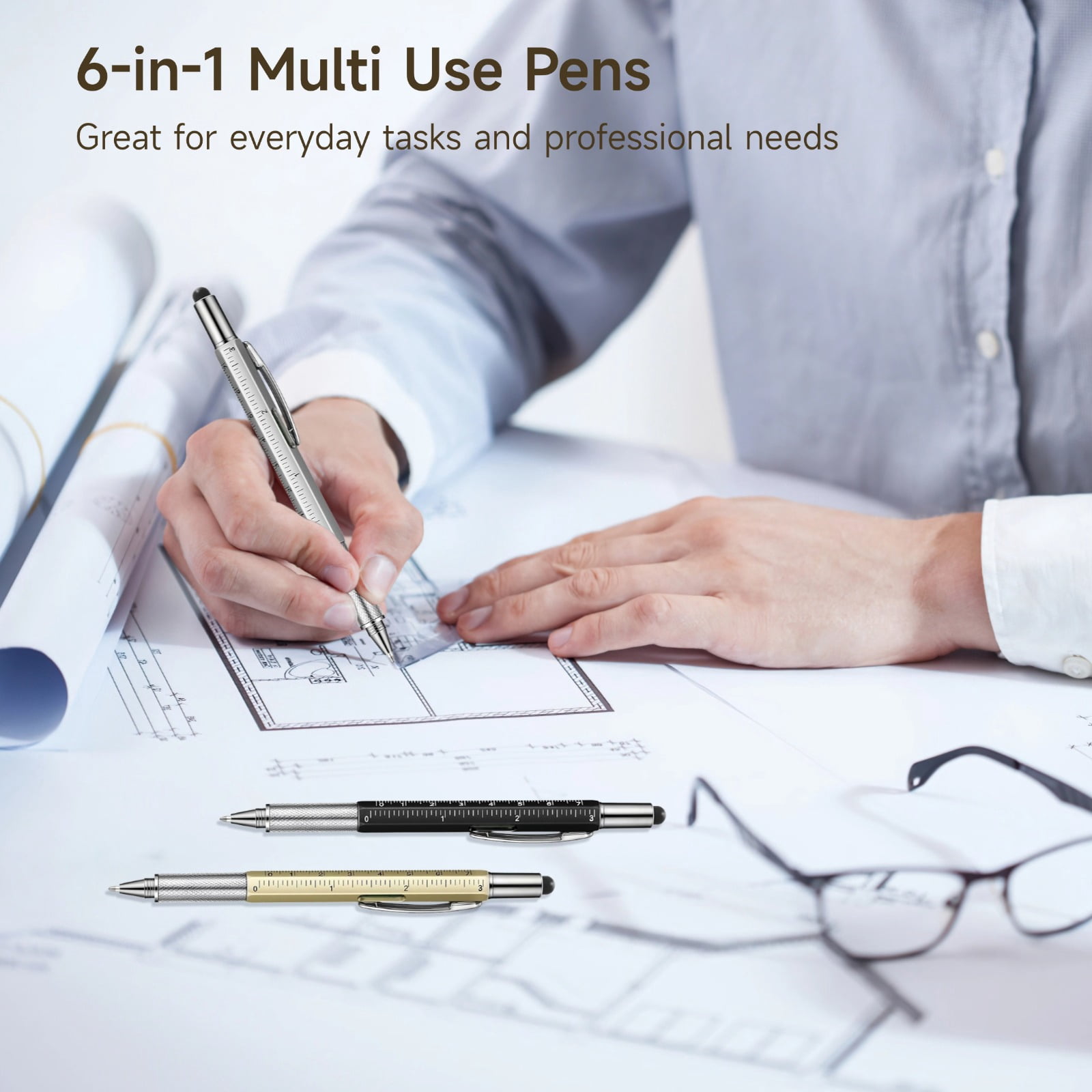 Multi Tool Pens, 30 Pack Pen Multitool with Screwdriver, Ruler, Level Gauge, Ballpoint, Stylus, 6-in-1 Multi Use Pen
