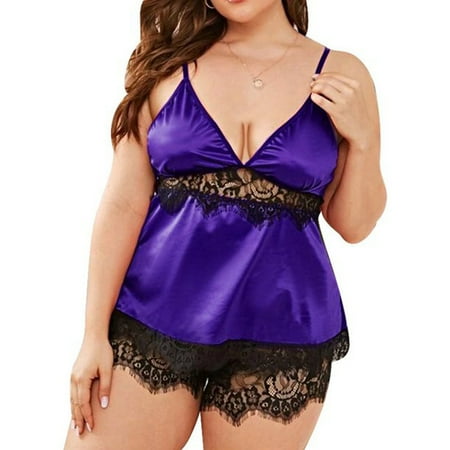 Zuwimk Lingerie For Women Plus Size Women Lingerie with Garter Lace Bustier Set with Underwire Negligee Dress (No Stockings)