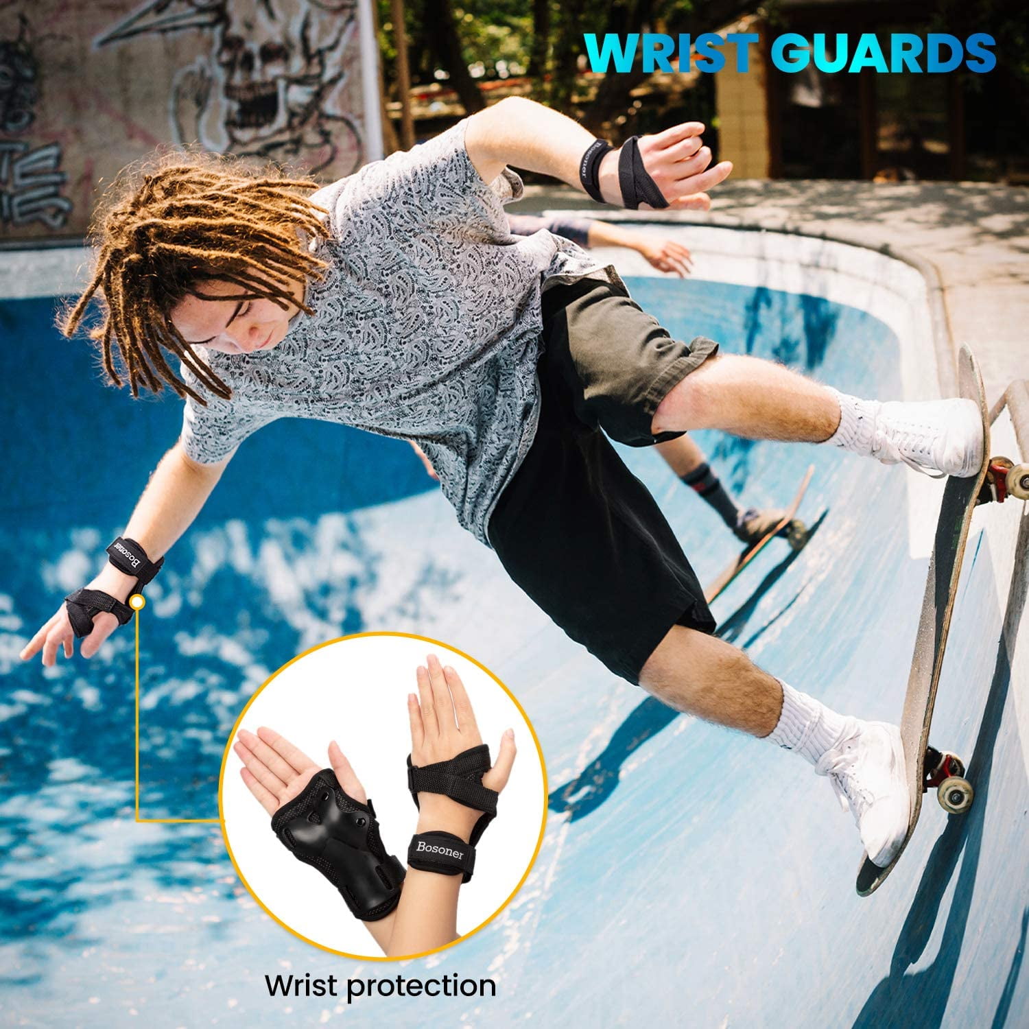 1 Pair Wrist Guards for Roller Skating, Skateboarding, Wristsavers