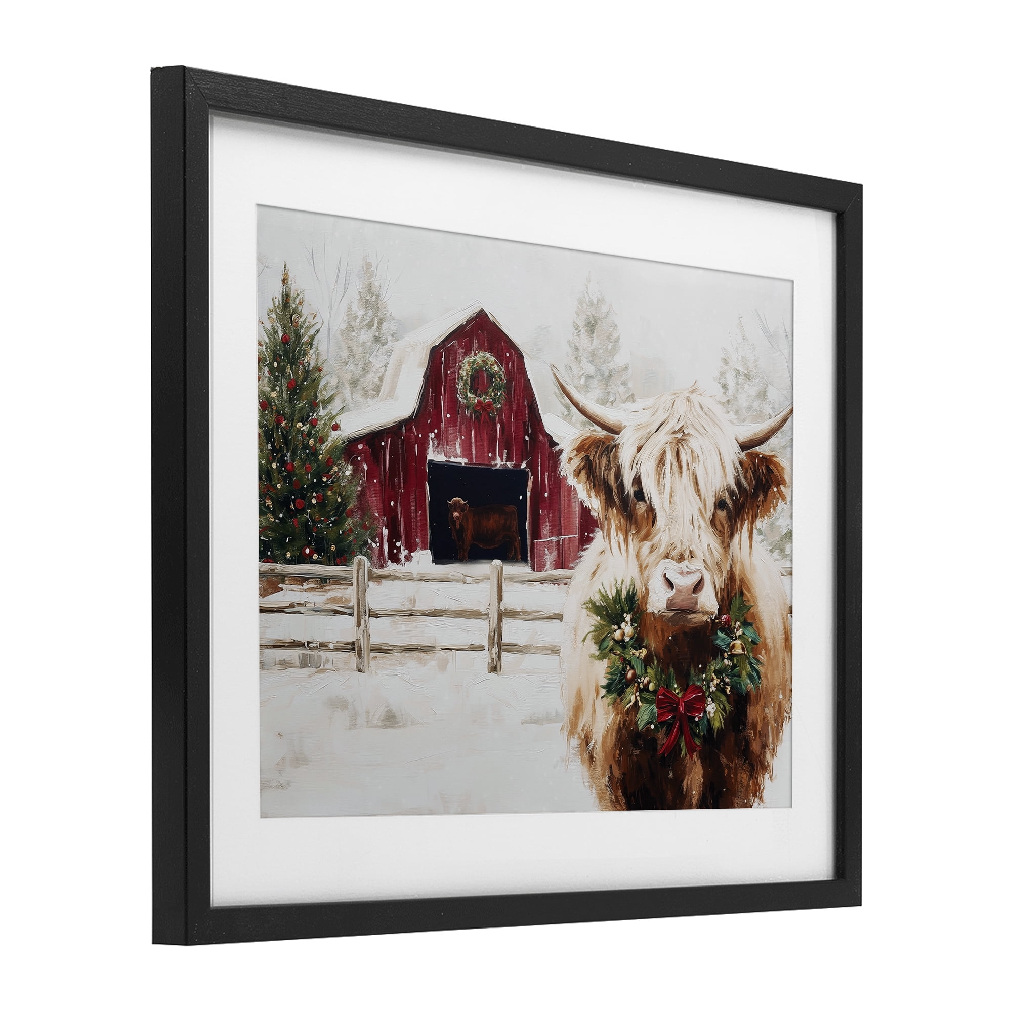Stupell Industries Snowy Farm Scene Cattle Black Framed Print Under Glass, design by Acorn & Ivory Designs