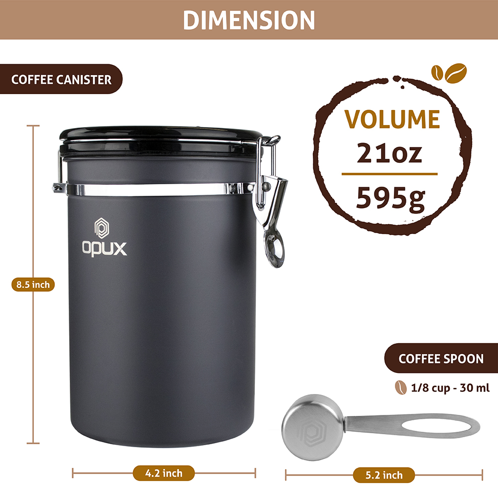 Coffee Canister With Airtight Lid, 21 oz, Copper, Bayka