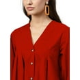 thumbnail image 4 of eloria Women's Top V Neck Full Sleeve Pleated Button Down Cotton T-Shirt, Color: Red | Size: 3XL, 4 of 6