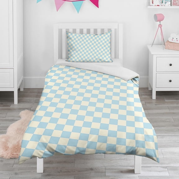 Green Checkered Duvet Cover and Pillowcase Set for Single Bedding, Bedroom Accessories for Kids Teens