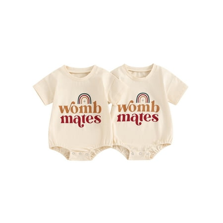 

Niceyoeuk Baby Girl Boy Twin Outfits 2 Piece Short Sleeve Letter Print Romper