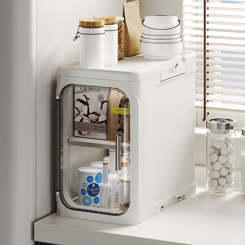 4-Tier Bathroom Storage Cabinet with Wheels, Adjustable Shelves, Magnetic Doors, Plastic Slim Bathroom Organizers and Storage for Small Spaces, Kitchen, Laundry Room, White