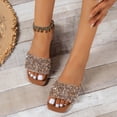 thumbnail image 3 of Xucatan Women's Rhinestone Square Toe Slides, Glitter Wide Strap Flat Sandals with Cushioned Insole, Open Toe Sparkly Casual Slippers, Versatile Indoor Outdoor Beach Footwear Gift, 3 of 8